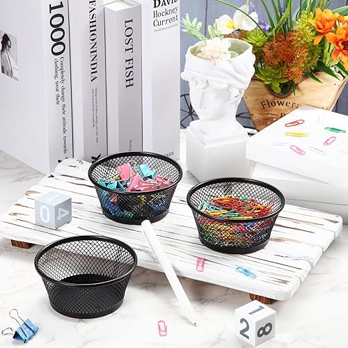 Miniatura 4 de 12 piezas de soporte de clip de papel de malla, soporte de malla de escritorio negro, dispensador de clips de metal, organizador de contenedores de