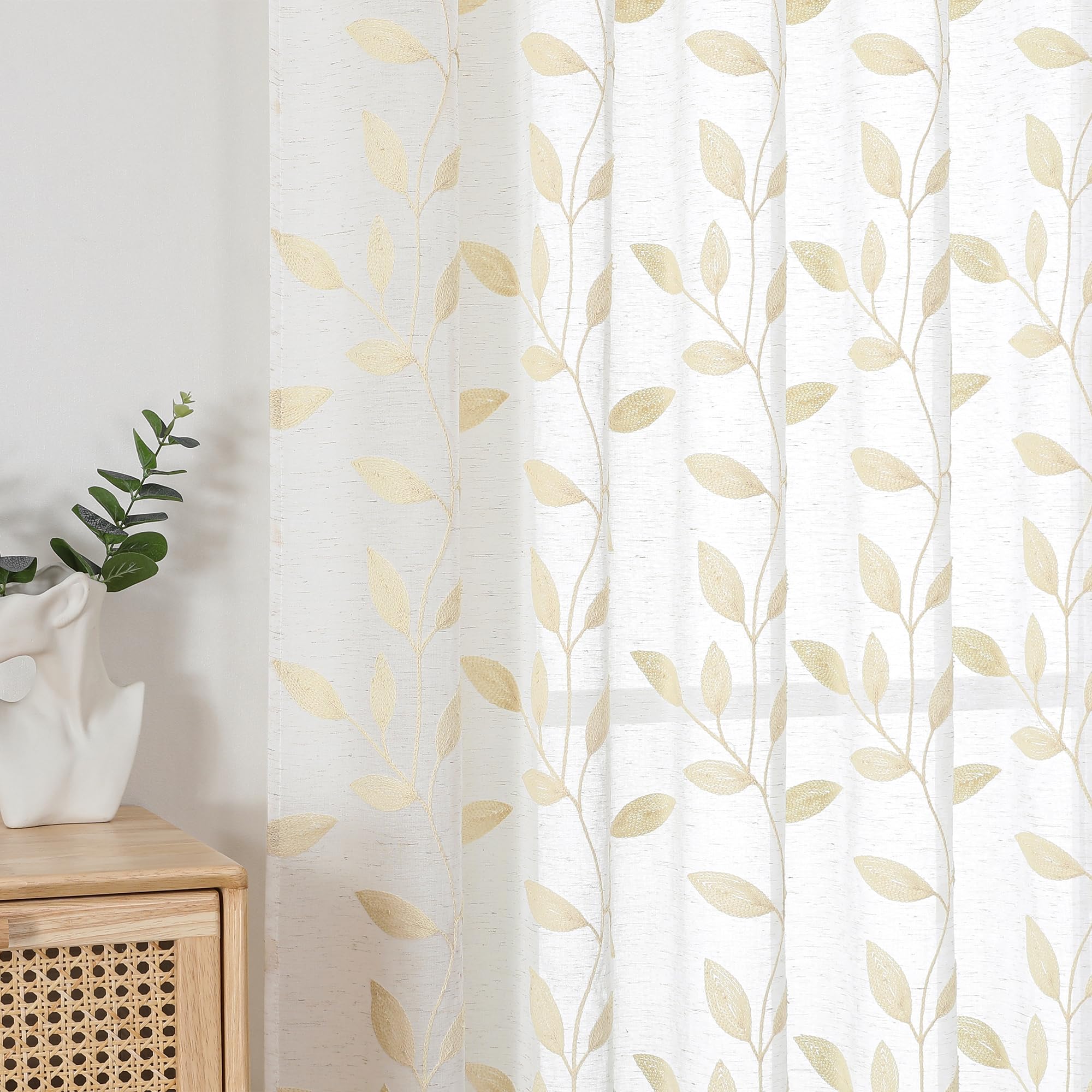 Grey Sheer Curtains - Embroidered Leaf Drapes -14 Grey Sheer Curtains - Embroidered Leaf Drapes -14