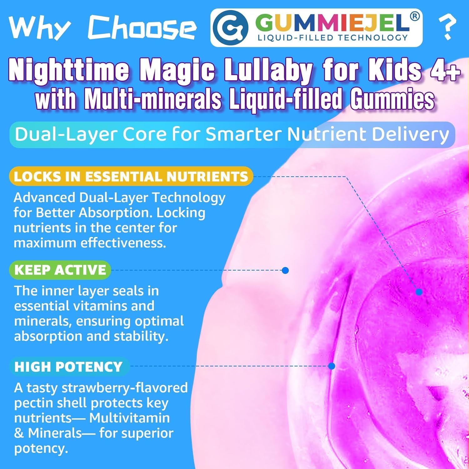 Kids 4+ Magnesium Glycinate + Saffron | Calcium | Zinc, Bedtime Sleep Gummy, Night Mineral + Vitamin Filled Gummies, Melatonin Free | Vitamin D3 K2 | Relax Happy, Bone, Only Need 1 Gummy - Sweet Dream - Image 8