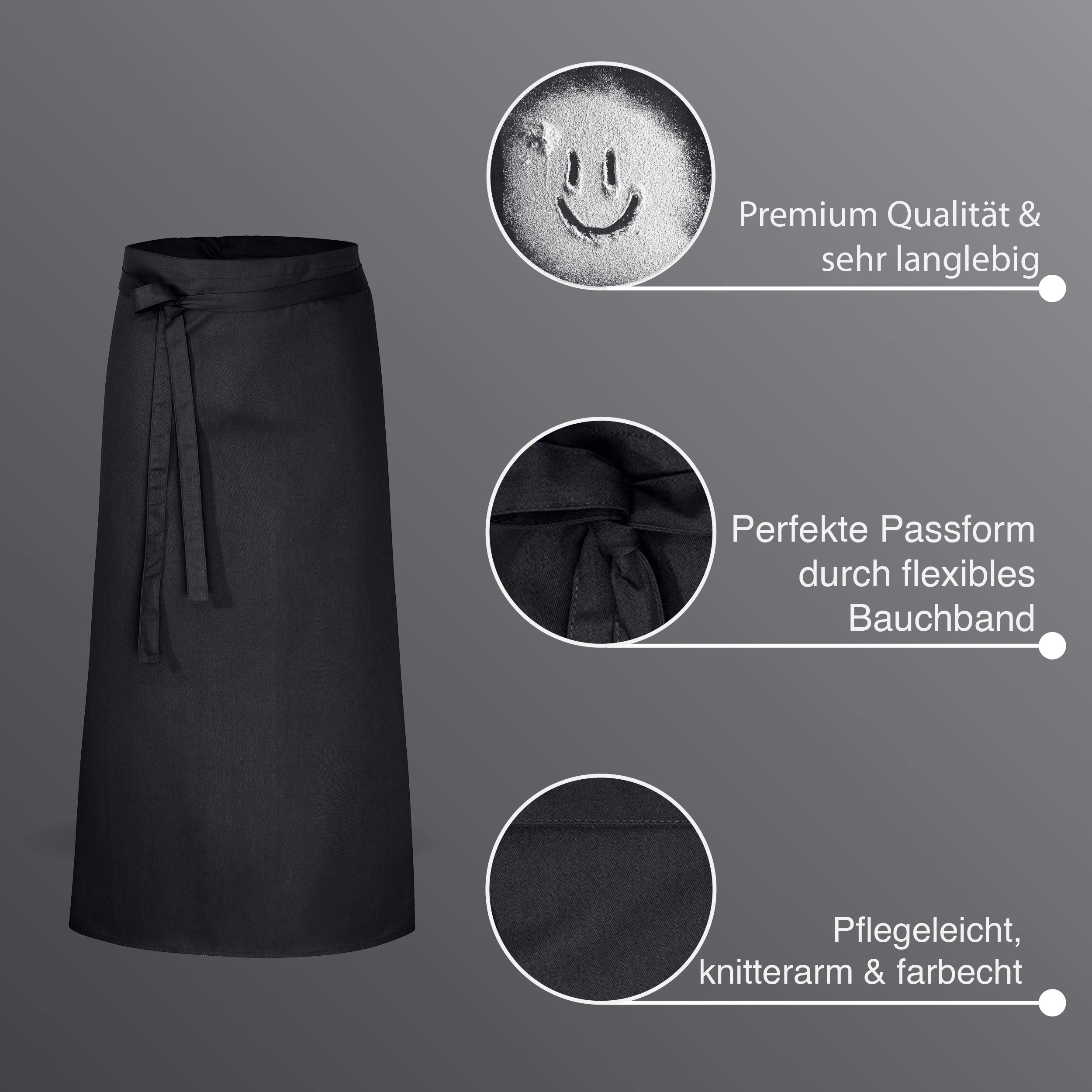 DESERMO - Juego de 10 Delantales de 100 cm x 100 cm (Largo x Ancho), Delantal Profesional Mujer y Hombre, Mezcla innovadora de algodón y poliéster, Color Negro