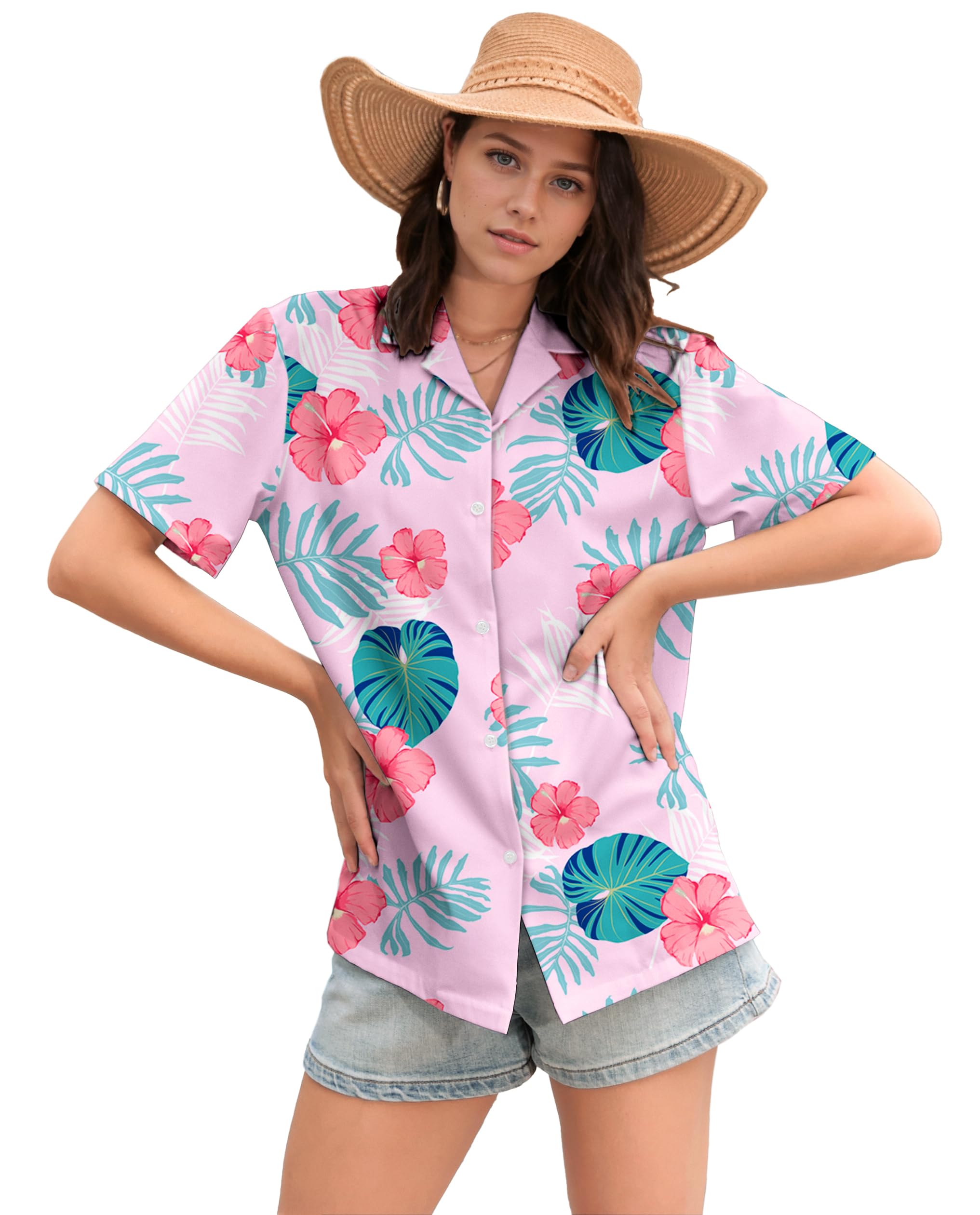 Cromoncent Mommy and Me Matching Hawaiian Outfits Girls &amp; Womens Hawaiian Shirts Tropical Button Down Shirts