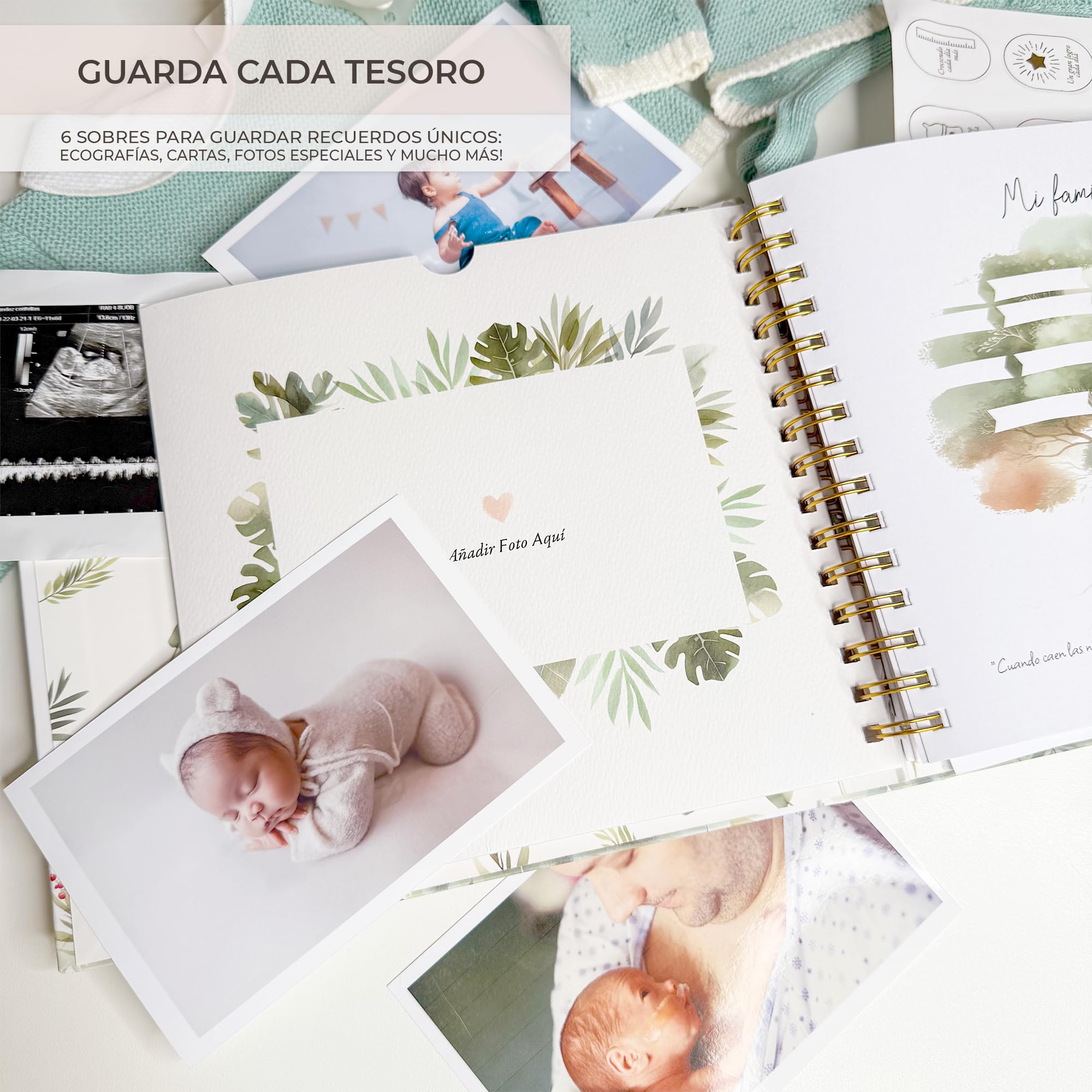 RIVERMUM®| Libro Recuerdos bebe y Album Fotos bebe 10x15 + Pegatinas y Huellas Bebe Recien Nacido, desde Diario de Embarazo a 5 años,Regalo bebe Recien Nacido Niño y Niña, Bebes Prematuros o a Término — view 8
