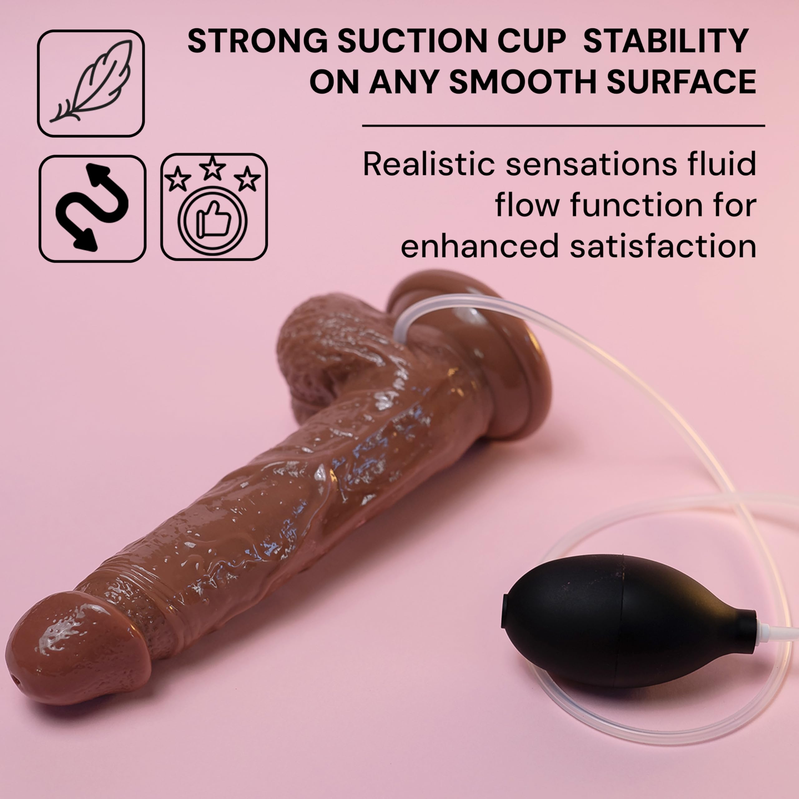 Cola de Dildo Realista para Mujeres con Función de Eyaculación 20,7cm de Largo ⌀ 3,8cm Dildo Anal con Eyección Flexible con Fuerte Ventosa, Marrón Juguetes Sexuales Extrema Erotica FOPS D30