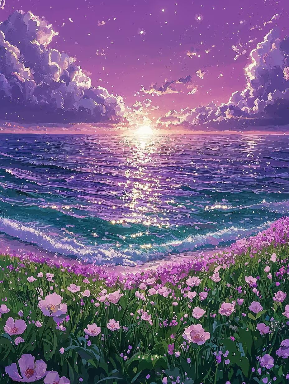 Vista marina e fiore Dipingere con i Numeri per Adulti, 70x90cm a-296 | Paint by Numbers Kit con Pennelli e Acrilico Pigmento, Fai da te Olio La Pittura di Numeri Kit, Decora la Casa, senza Cornice