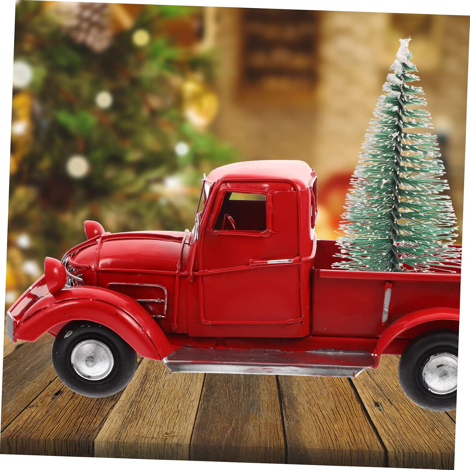 Truck Christmas Decor with Miniature Xmas Tree Metal Pickup Ornament for Holiday Table Decoration Rustic Home Decor