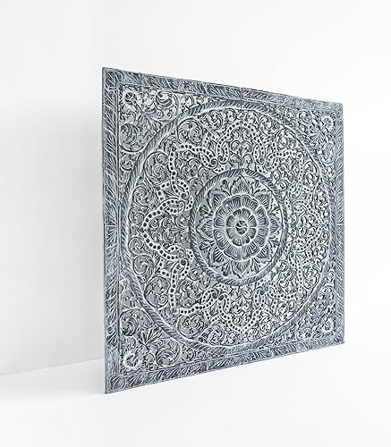 Miniatura 2 de Siam Sawadee Mandala - Arte de pared de madera rústica para colgar, decoración del hogar tallada a mano en madera de teca recuperada de Tailandia,