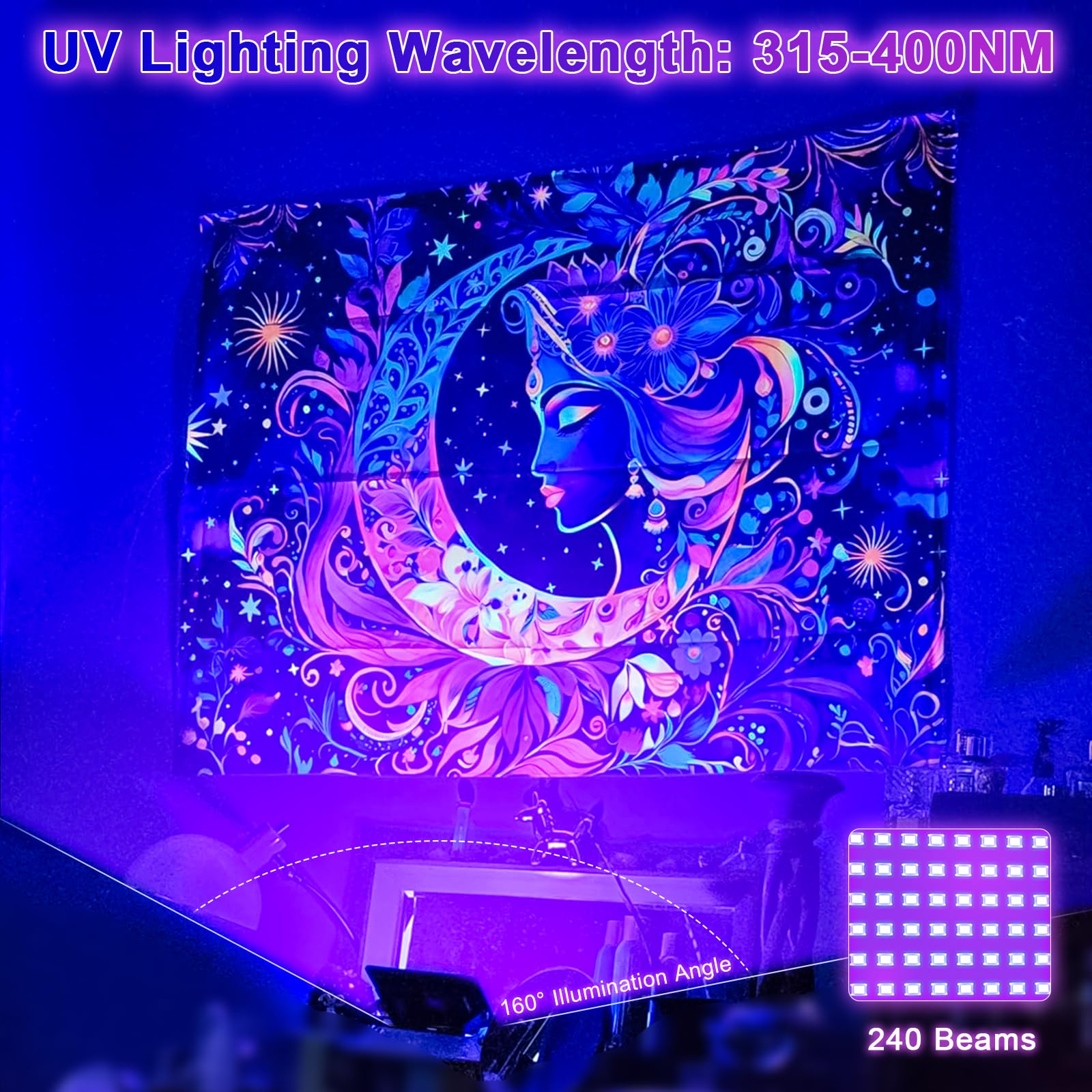 Czarne światło 100 W, lampa UV z czarnym światłem, wodoszczelność IP66, dekoracja na Halloween, Boże Narodzenie, czarne światło, malowanie ciała, imprezy neonowe (2 sztuki)