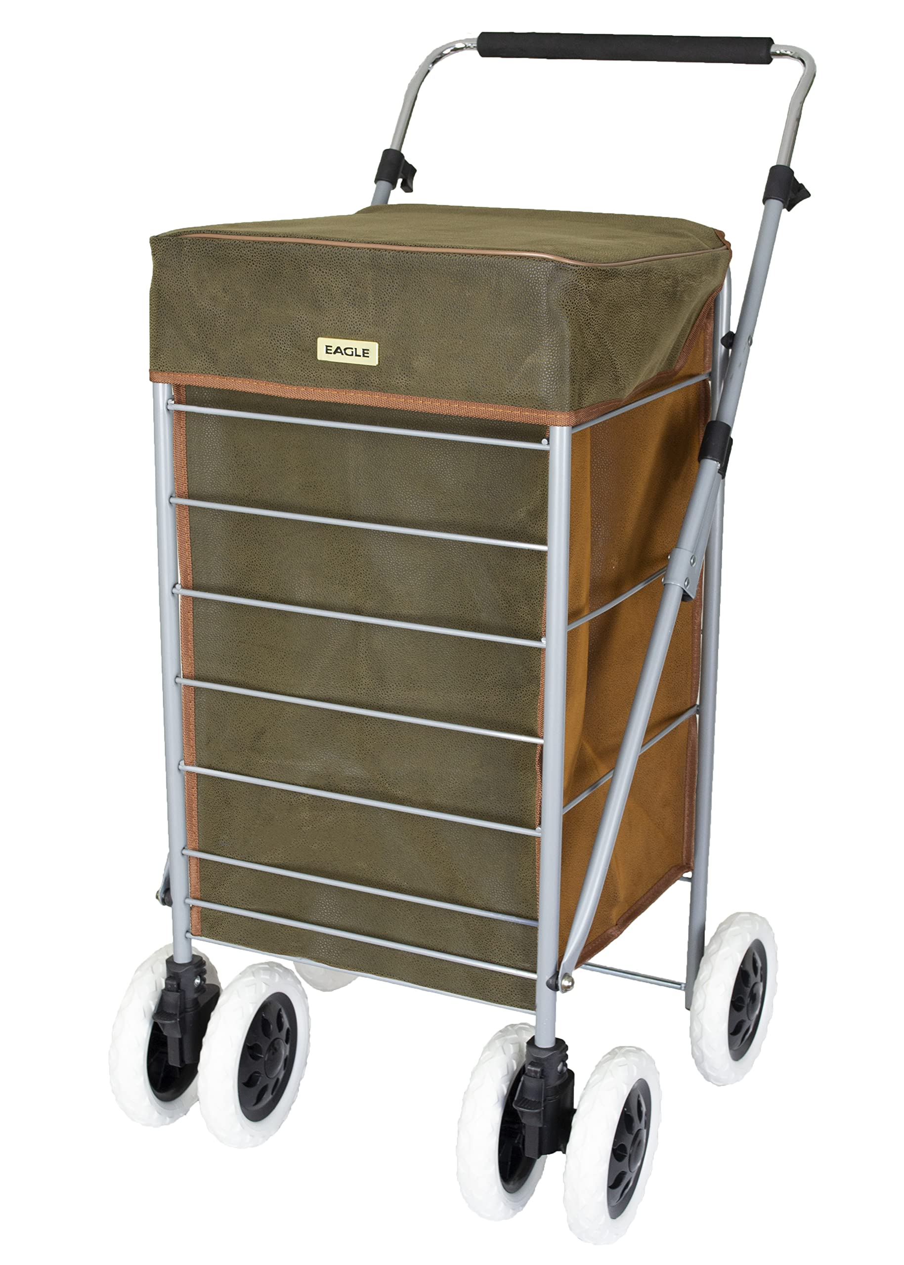 6 Wheels Lightweight Shopping Trolley Strong Large Basket Grocery Push Cart (Green)