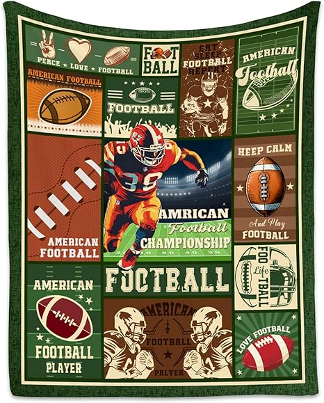 Football Blanket - 30x40 Inches Sports Throw Blanket for Kids - Green Soft Fuzzy Blankets for Couch & Office