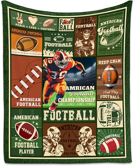 Football Blanket - 30x40 Inches Sports Throw Blanket for Kids - Green Soft Fuzzy Blankets for Couch & Office