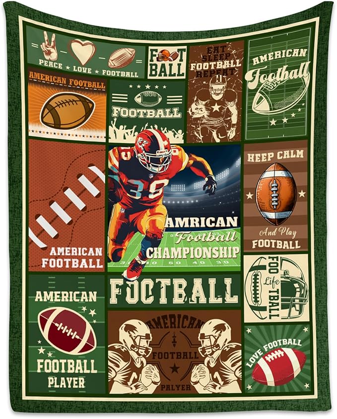 Football Blanket - 30x40 Inches Sports Throw Blanket for Kids - Green Soft Fuzzy Blankets for Couch & Office