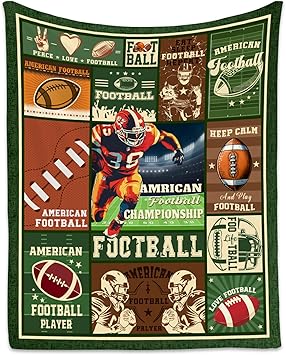 Football Blanket - 30x40 Inches Sports Throw Blanket for Kids - Green Soft Fuzzy Blankets for Couch & Office