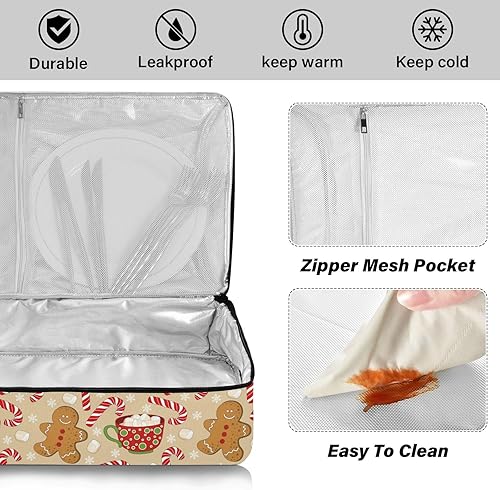 Miniatura 3 de Bolsa de pizza de hombre de jengibre de Navidad, bolsa térmica de bastón de caramelo de invierno, con aislamiento de Navidad, cazuela de utensilios