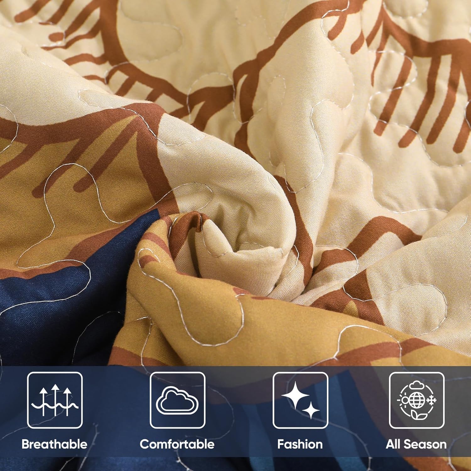 DJY Navy Floral Quilt Set King Size Boho Bedspread Coverlet Set, 3 Piece Botanical Quilt Soft Microfiber Blue Floral Bohemian Bedding Set with 2 Pillowcases for All Season, 110''x90'' - Image 7