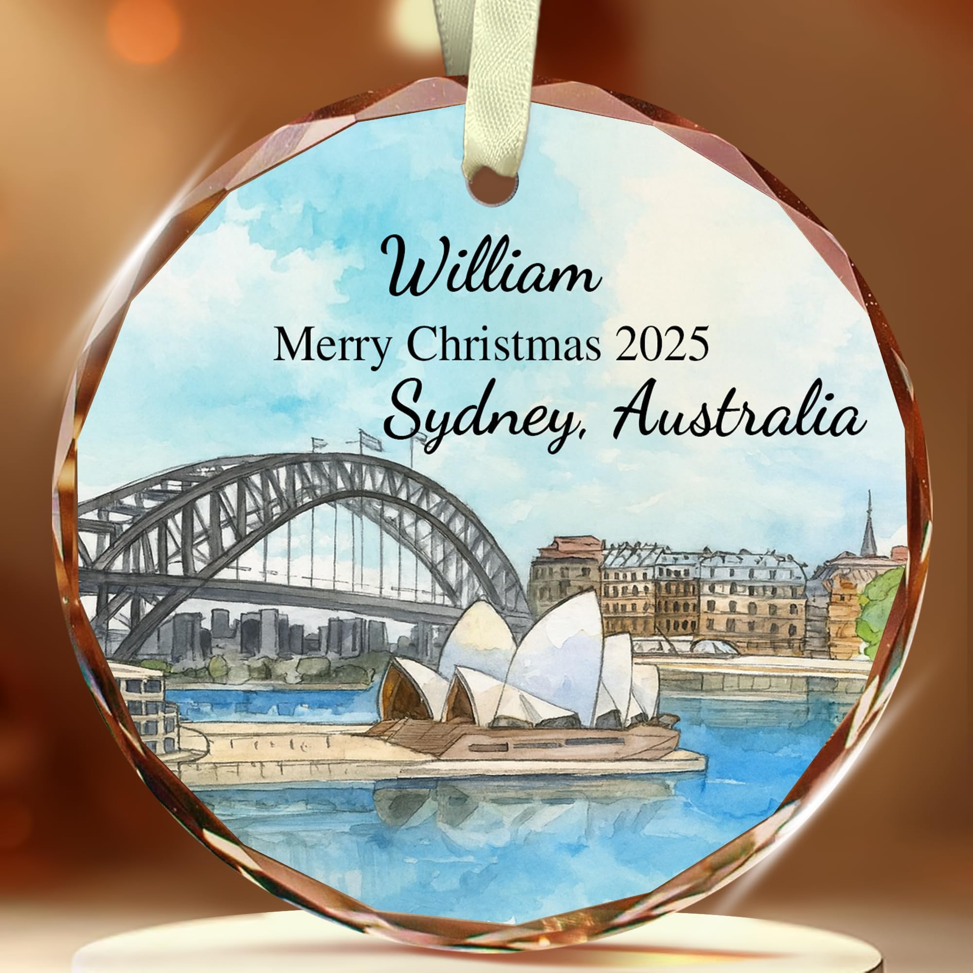 Personalized Sydney Harbour Bridge Christmas Ornament - Sydney Opera House Ornament 2025 - Custom Name & Text Australia Keepsake - City Travel Souvenir Holiday Tree Decoration