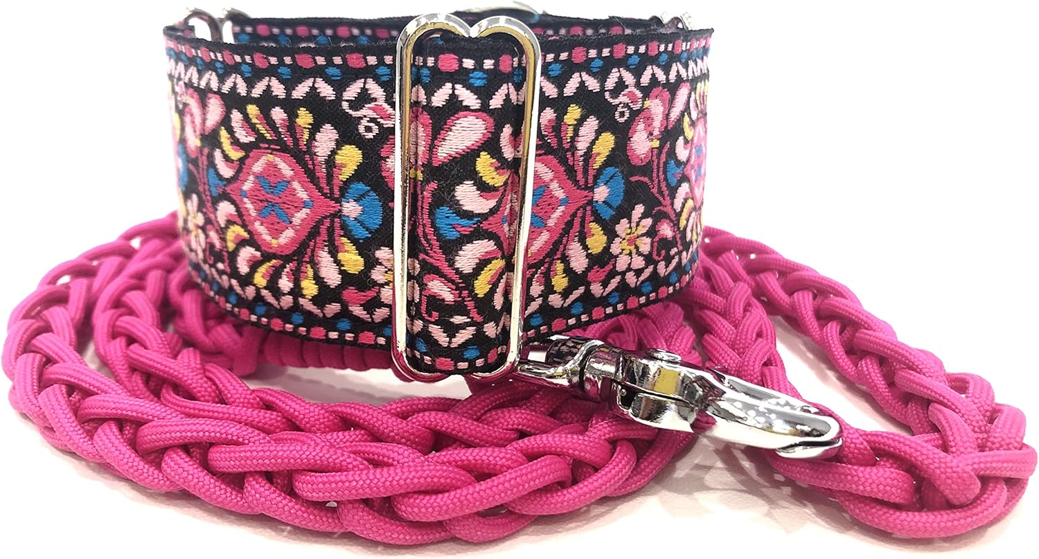 Martingale Dog Collar and Leash Set for Greyhound Saluki Whippet and Other Breeds with Similar Neck 2" Wide (14"-18" and Leash Set)