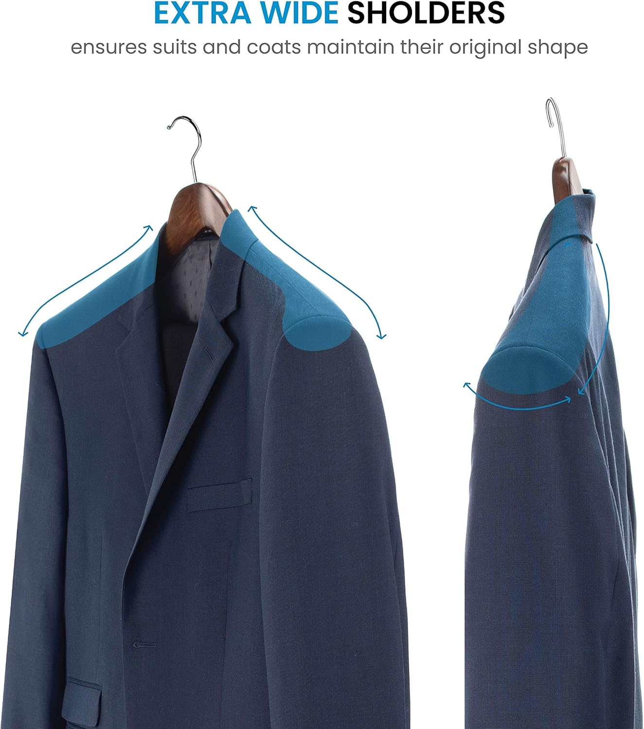 Wide Shoulder Wooden Hangers 6 Pack, Premium Wood Suit Hangers for Coats,Suits, Jackets & Pants