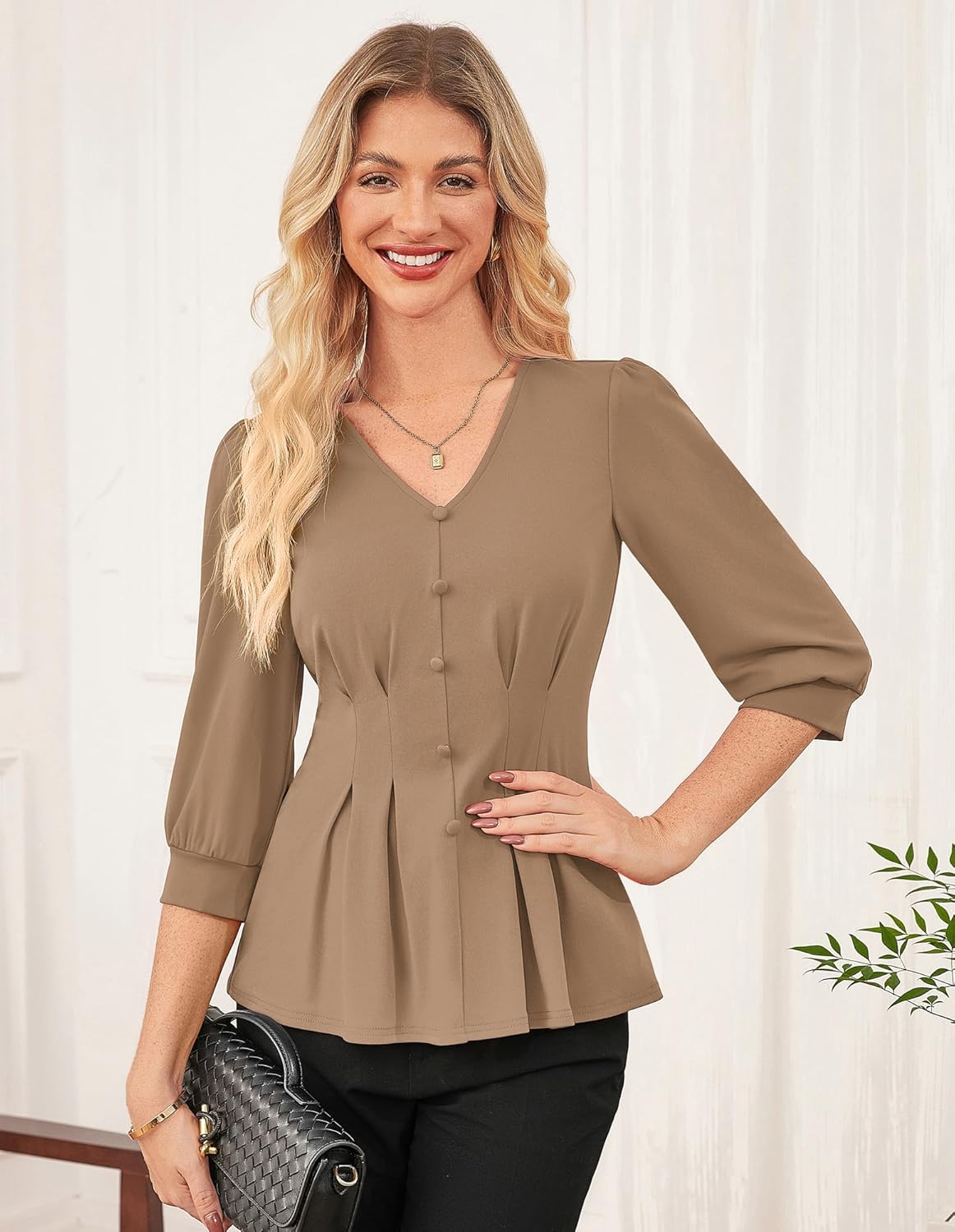 GRACE KARIN Women Business Casual Tops, 2026 Spring Trendy Dressy Blouses, 3/4 Sleeve Peplum Work Shirts V Neck Office Outfit - Image 7