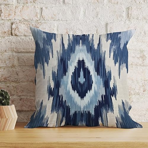 Miniatura 5 de Funda de cojín decorativa azul y gris Kilim turco Ikat, funda de almohada de estilo bohemio morisco con cremallera, decoración de granja para