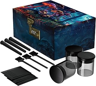 Large Bamboo Box with Combination Lock, Wooden Printed Decorative Storage Box, Stash Storage Lock Box as Great Gift Choice, Lockable Keepsake Box for Storage Trinkets, Coffee Beans, Tea etc(Mushroom)