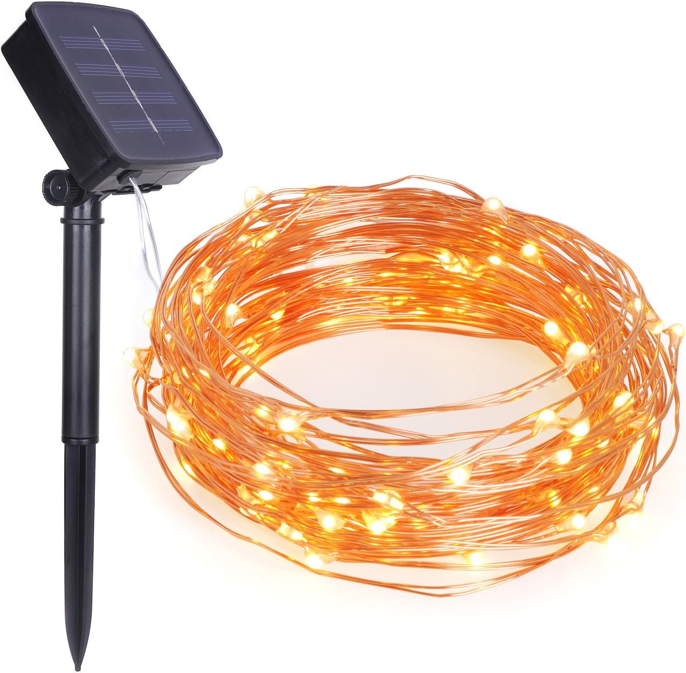 GARMAR Solar String Lights, 33ft 100 LED Copper Wire Twinkle lights for Indoor Outdoor, Christmas Decorative Lights for Seasonal Holiday( Warm White )