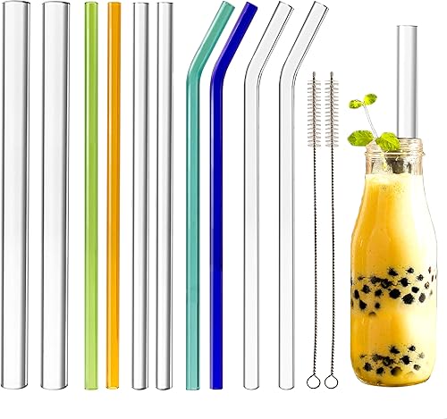 Miniatura 4 de Youngever Surtido de pajitas de vidrio reutilizables, 9 pulgadas, ecológicas con cepillo (paquete de 16 unidades, transparentes)