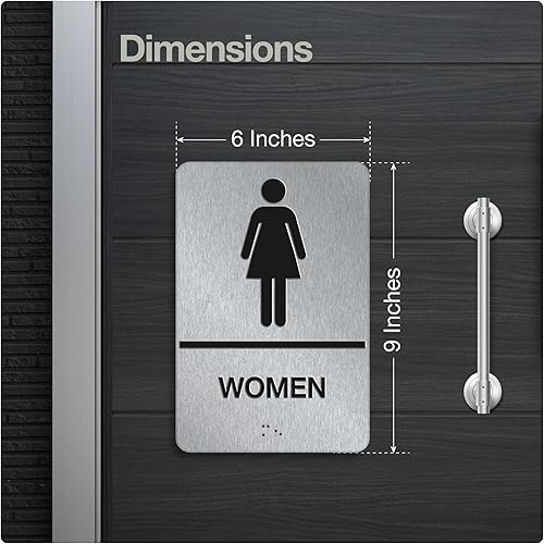 Miniatura 25 de Letrero de baño – Letrero de aluminio para discapacitados en Braille con cinta 3M de doble cara – 9 x 6 pulgadas para oficinas y restaurantes