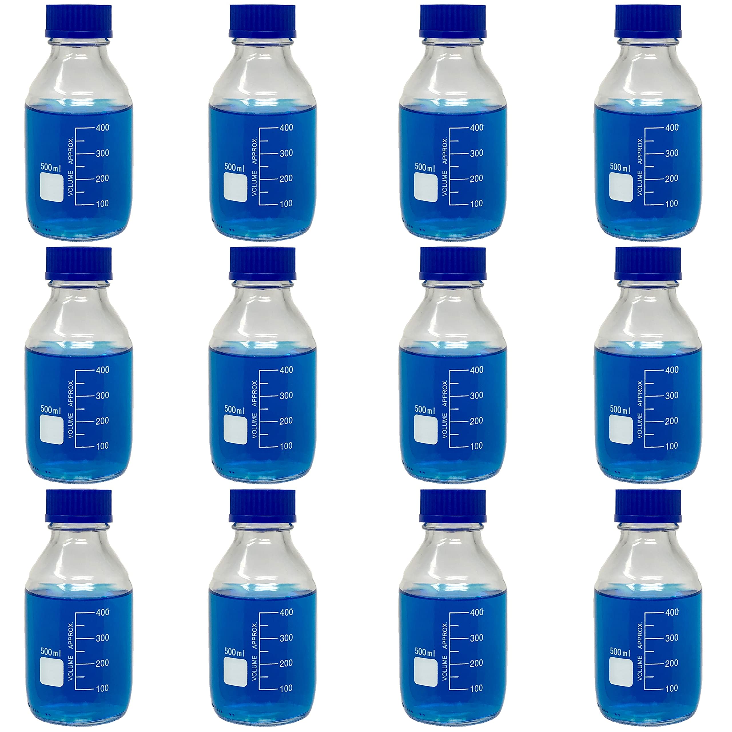 Karter Scientific 500ml Glass Round Media Storage Bottles with GL45 Screw Cap, Borosilicate Glass, 251M6 (Pack of 12)