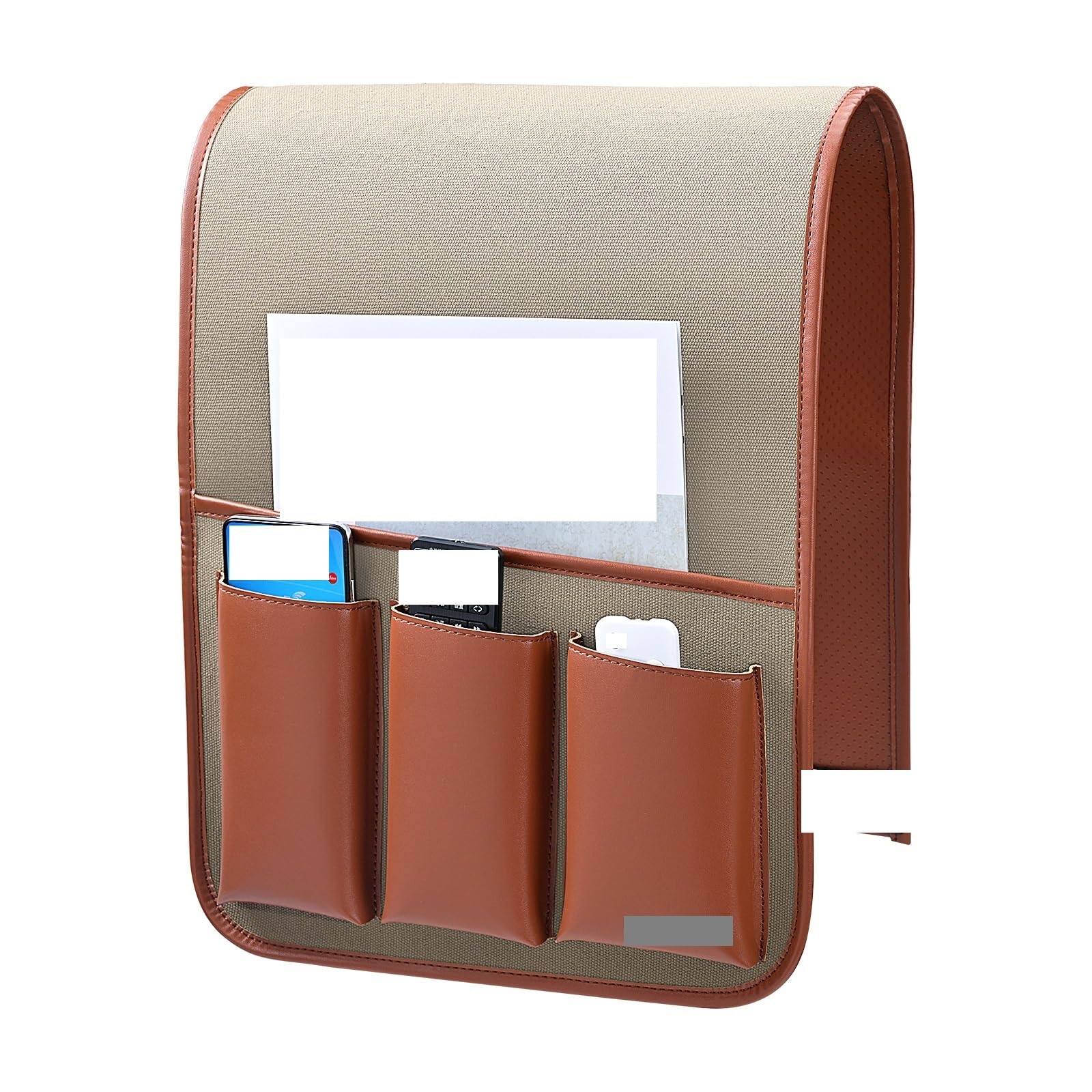 Organizador de reposabrazos sofá, Soporte Control Remoto for sillón reclinable, Organizador Cuero, Antideslizante para Sofá(Brown)