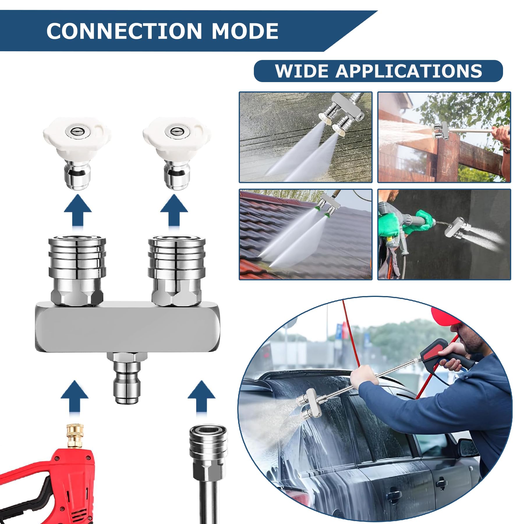 Ugello per rondella ad alta pressione, in acciaio inox, doppia potenza, ugello 2 in 1, ugello per idropulitrice ad alta pressione con 10 ugelli per idropulitrice ad alta pressione, connessione rapida