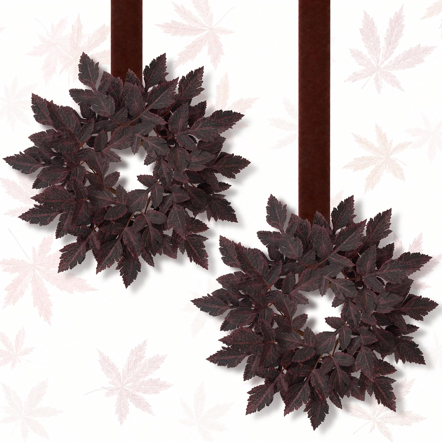 2 Pcs Small Mini Fall Wreaths, Cimicifuga Leaf Wreath for Kitchen Cabinet