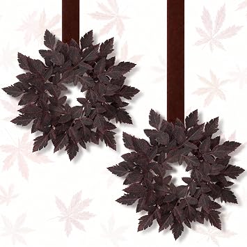2 Pcs Small Mini Fall Wreaths, Cimicifuga Leaf Wreath for Kitchen Cabinet
