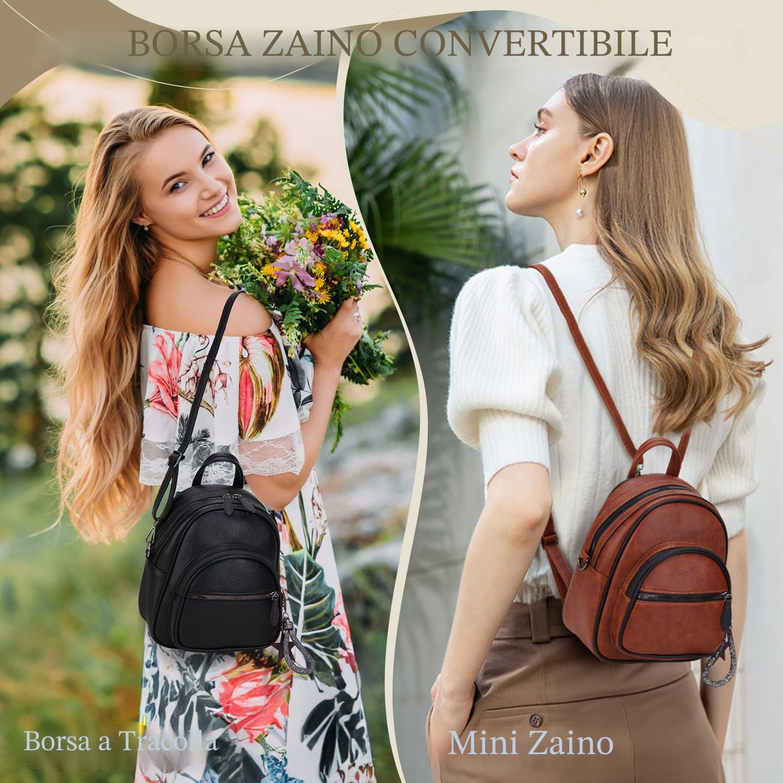 VX VONXURY Zaino Donna Piccolo Mini Zainetto da Ragazza in Pelle PU Borsa a Tracolla con Tracolla Convertibile per Viaggi Lavoro