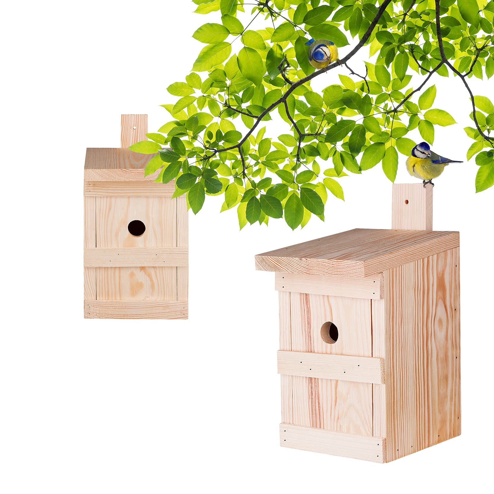 BigDean 2X Nistkasten für Meisen & Kleinvögel - Vogelhaus aus Massivholz - 27x17x17cm - Brutkasten handgemacht in Europa - Meisenkasten wetterfest mit Einflugloch 28mm