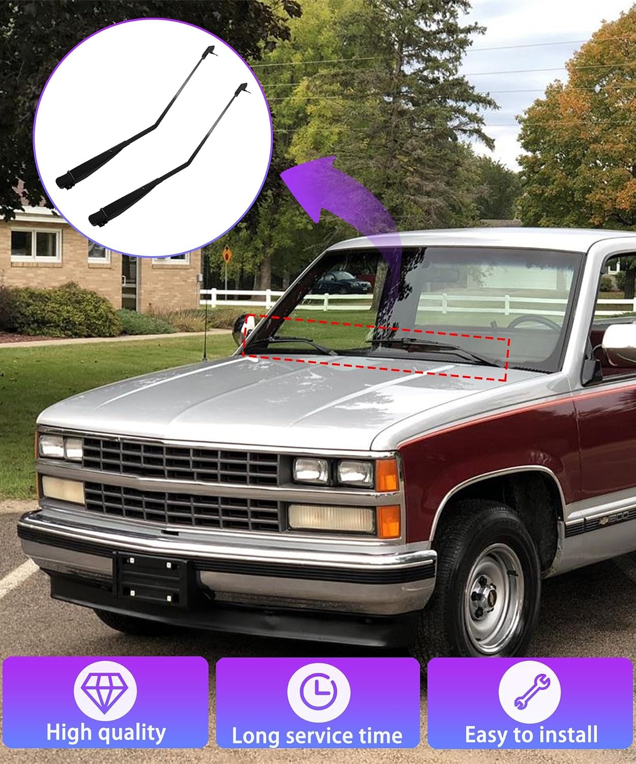 1 Pair Front Windshield Wiper Arm Kit Compatible with 1988-2002 Chevrolet GMC C/K Trucks，1992-1995Chevrolet / GMC Suburban，1992-1994 Chevrolet Pickups, Replace 42782 22110157 (Left and Right)