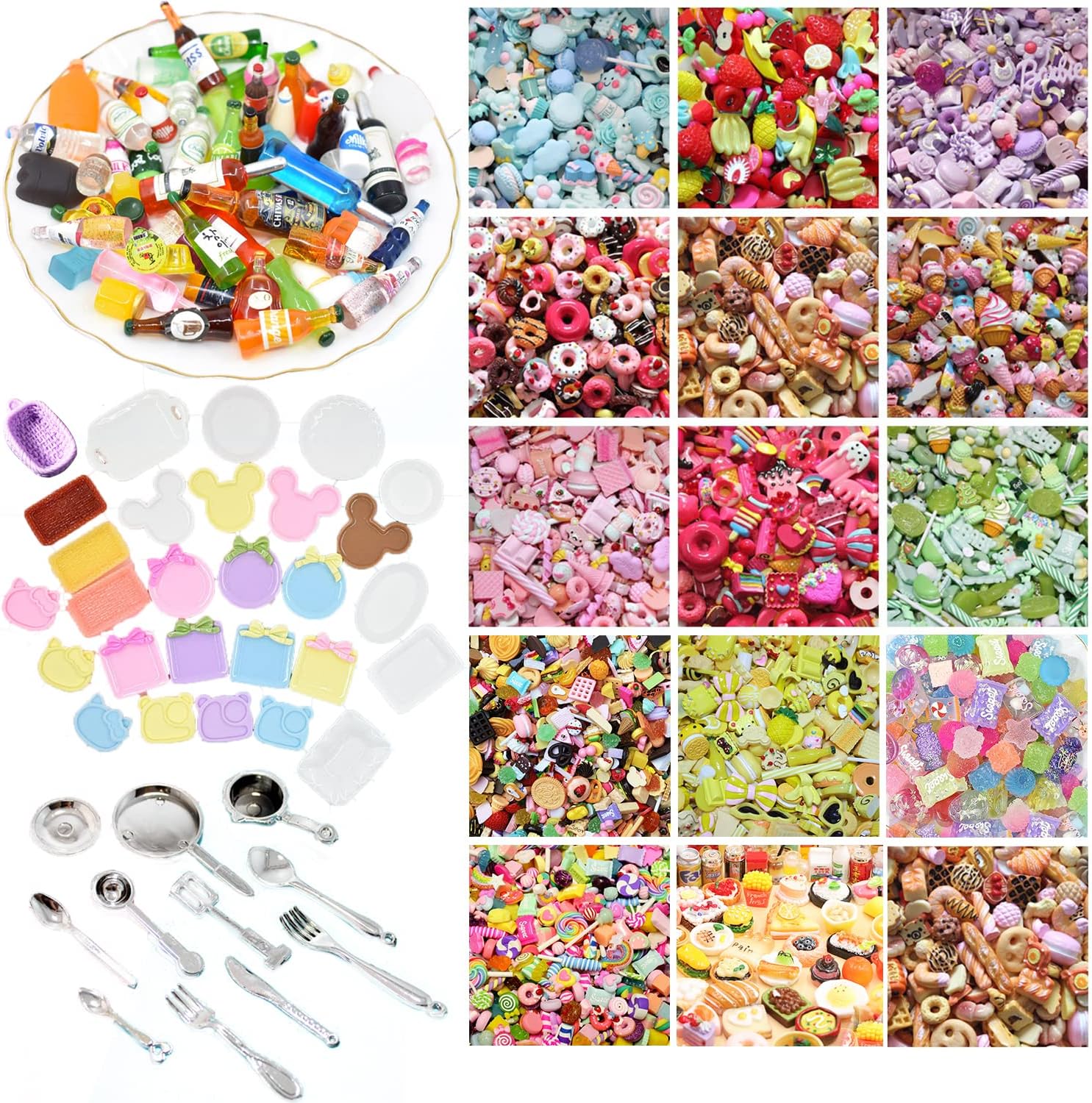 BARGAIN HOUSE 150Pcs Miniatures Food Drinks Bottles for Barbie Doll Accessories 1:12 Playset Pretend Play Kitchen Game Party Toys Mini Things Stuff Tiny Baking Toys Landscape Micro Mart