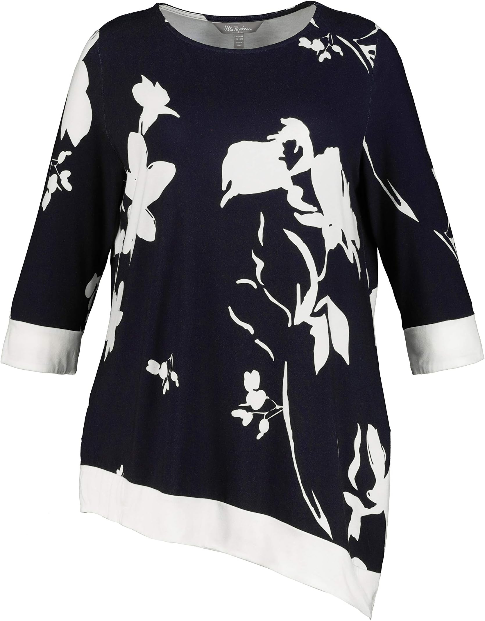 Womenswear Plus Size Curvy Oversize Floral Silhouette Print Boat Neck Stretch Knit Top 781822