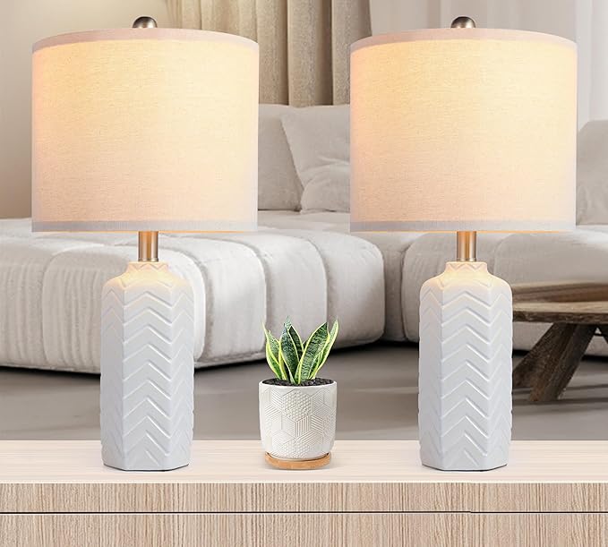 Lámpara de Mesa Cerámica Blanca 22 pulgadas Juego de 2 miniatura 7