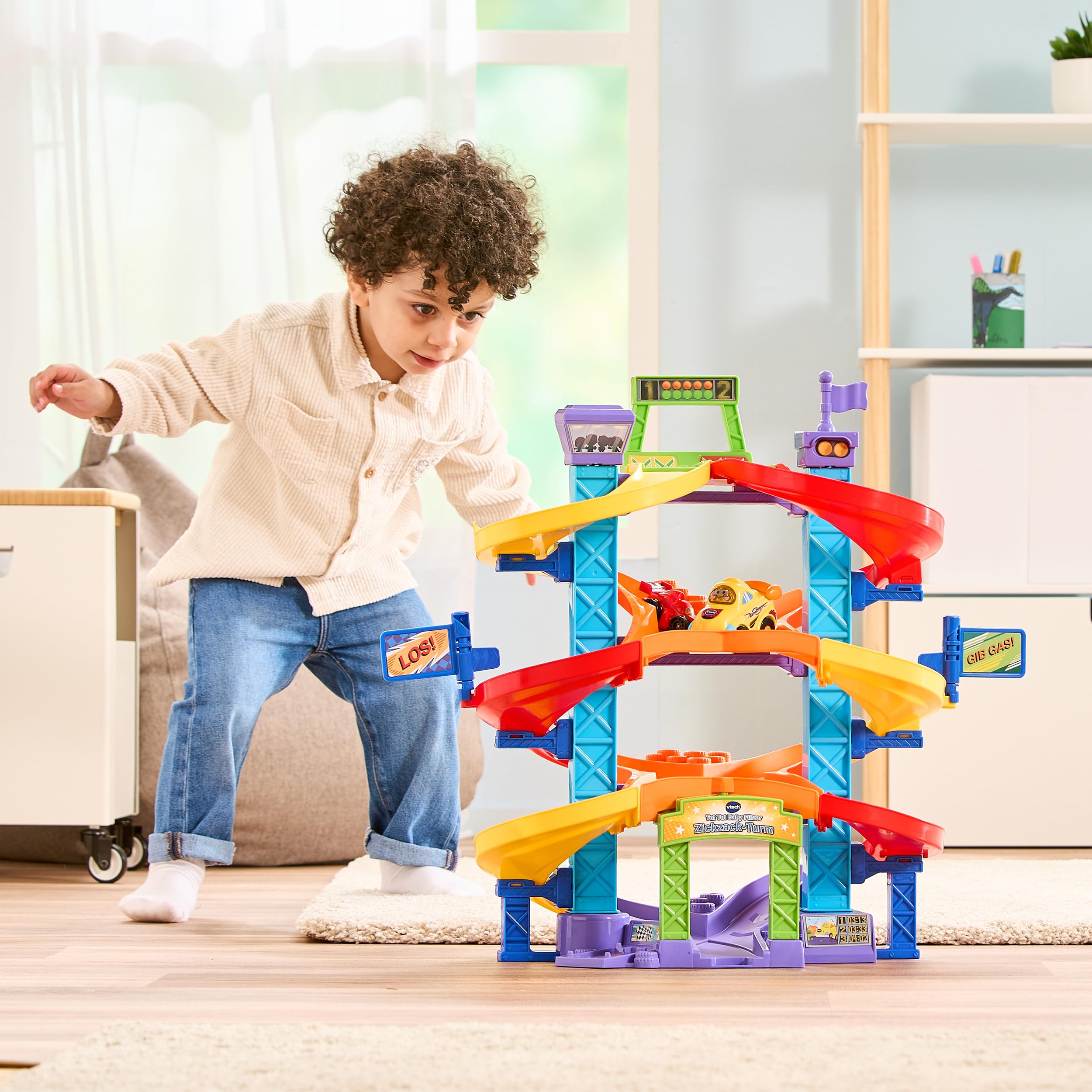 VTech Baby Tut Tut Baby Flitzer - wieża zygzakowa – interaktywny zestaw do zabawy z samochodem wyścigowym, muzyką, ekscytującymi zdaniami i dźwiękami – dla dzieci w wieku 1-5 lat