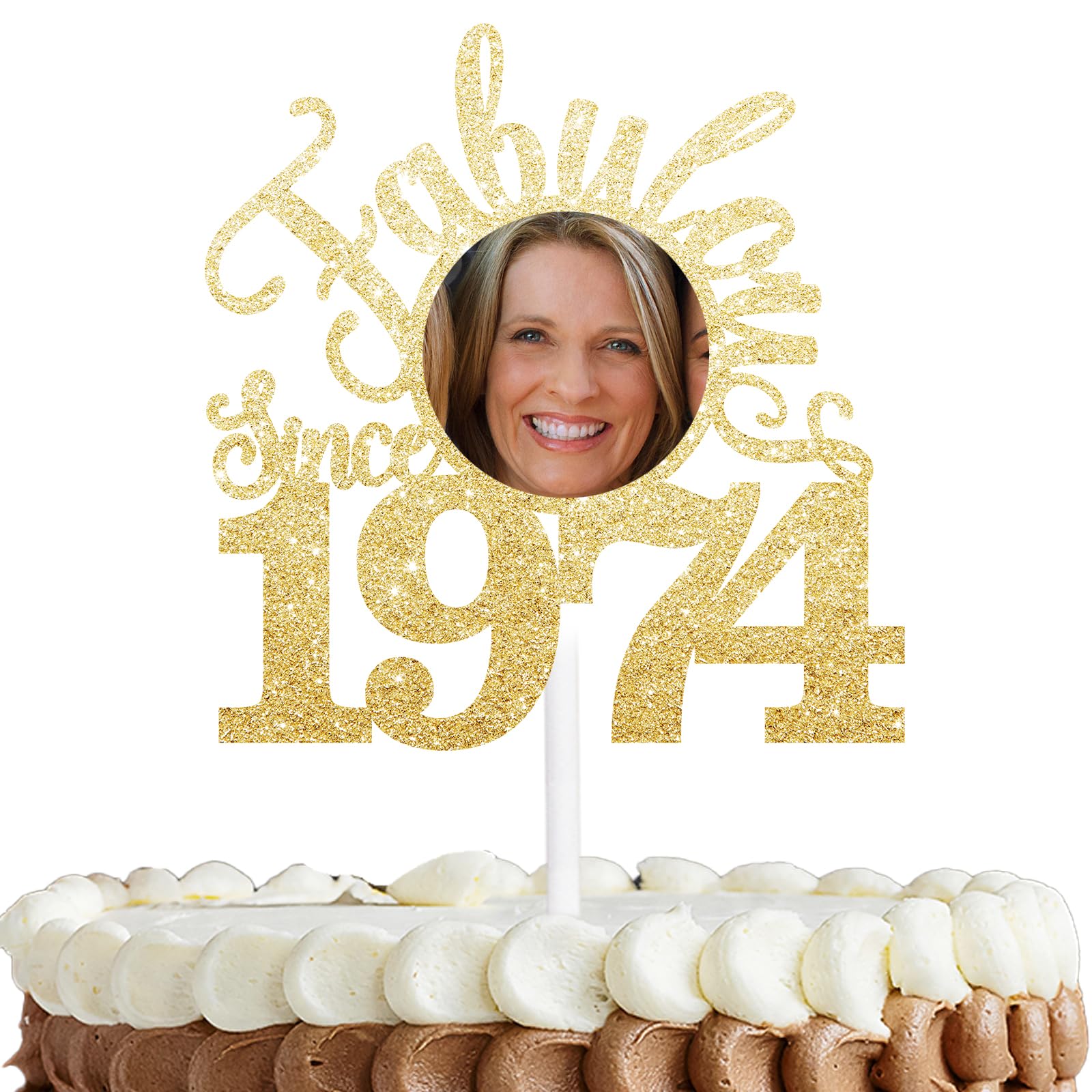 Gold Glitter Put Photo Cake Topper Cheer to Fabulous Legend Since 1974 Theme Party Decorations Men Women Happy 50th Birthday Party Decor Supplies