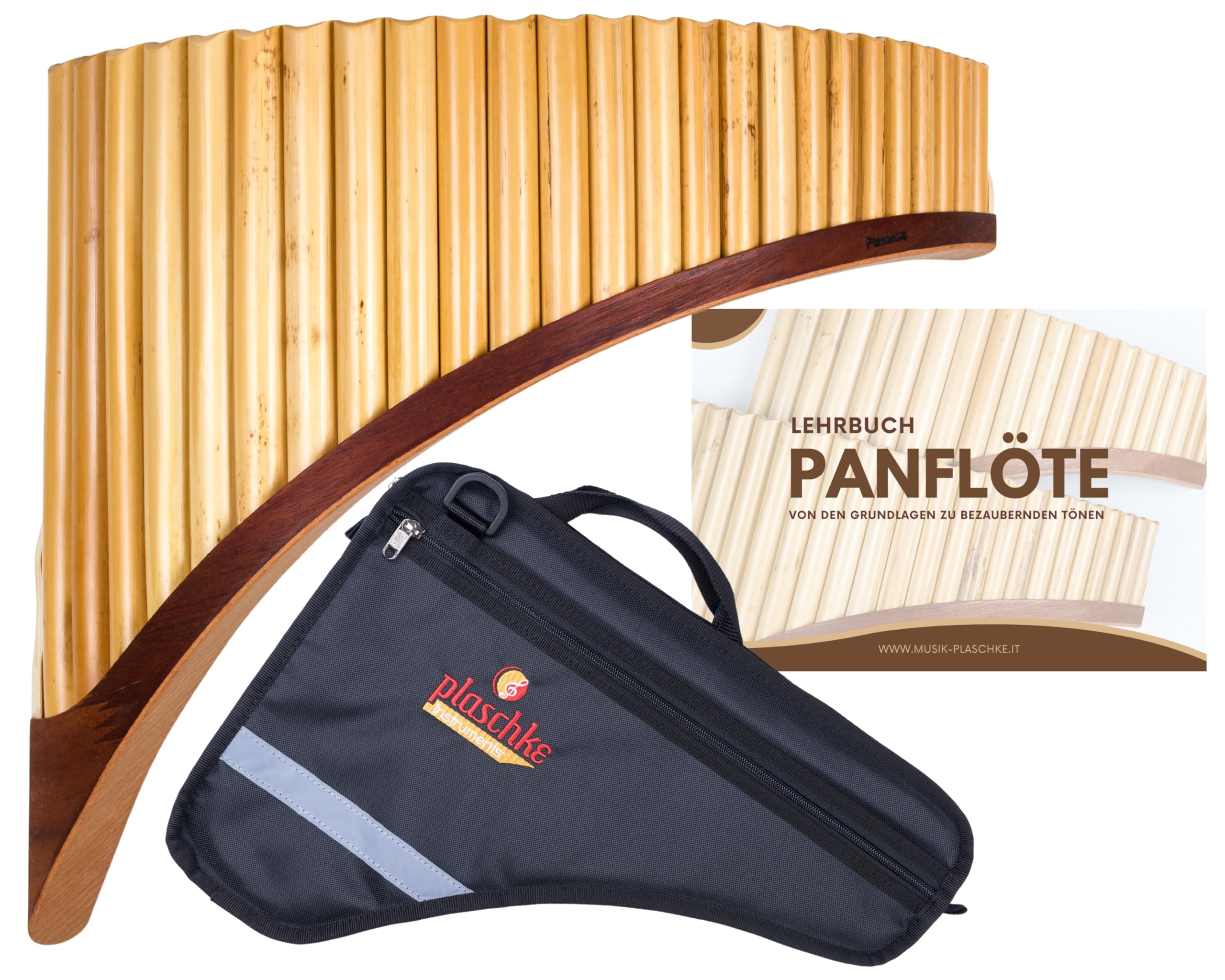 Plaschke flauto di pan concerto con zoccolo design, kit con custodia e libro didattico, 25 toni- Sol