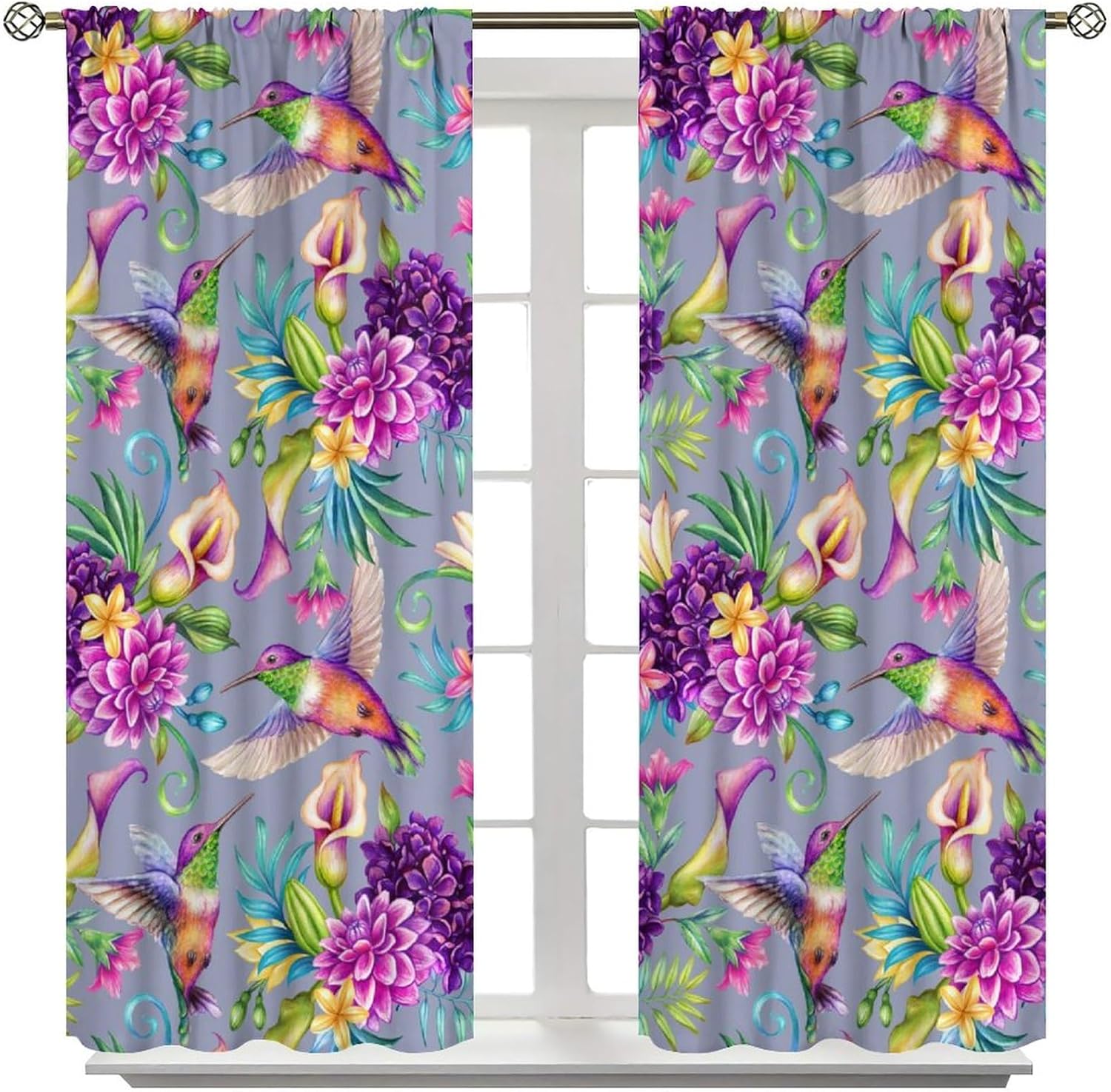 Bird Flower Curtains Vintage Floral Hummingbird Art Printed Blackout Window Drapes for Bedroom Living Room Kitchen Decor Fabric Set 2 Panel 42x54 Inch 80% Shading Rate