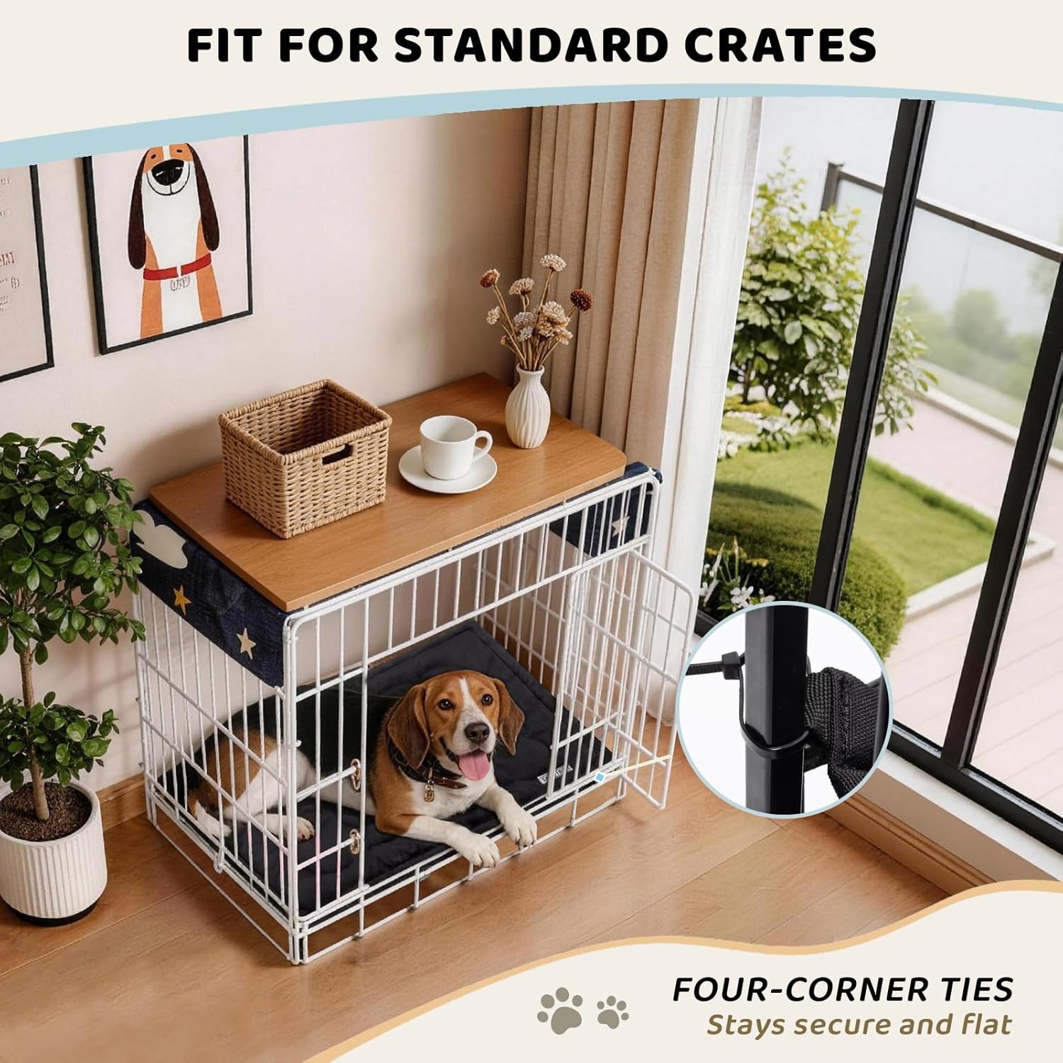 Chew Proof Dog Bed, Chew Resistanct Dog Crate Pad for Aggressive Chewers, Machine Washable Kennel Mat for Medium or Large Dogs, Black, 35''x22''