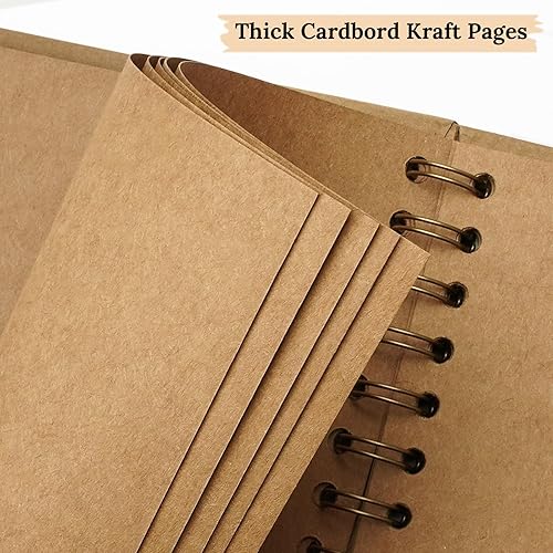 Vista 31 de Álbum de recortes de 8 x 8 pulgadas, álbum de recortes de papel kraft de tapa dura, álbumes de fotos, 40 páginas, perfecto para fotos de 4 x 6 / 5 x