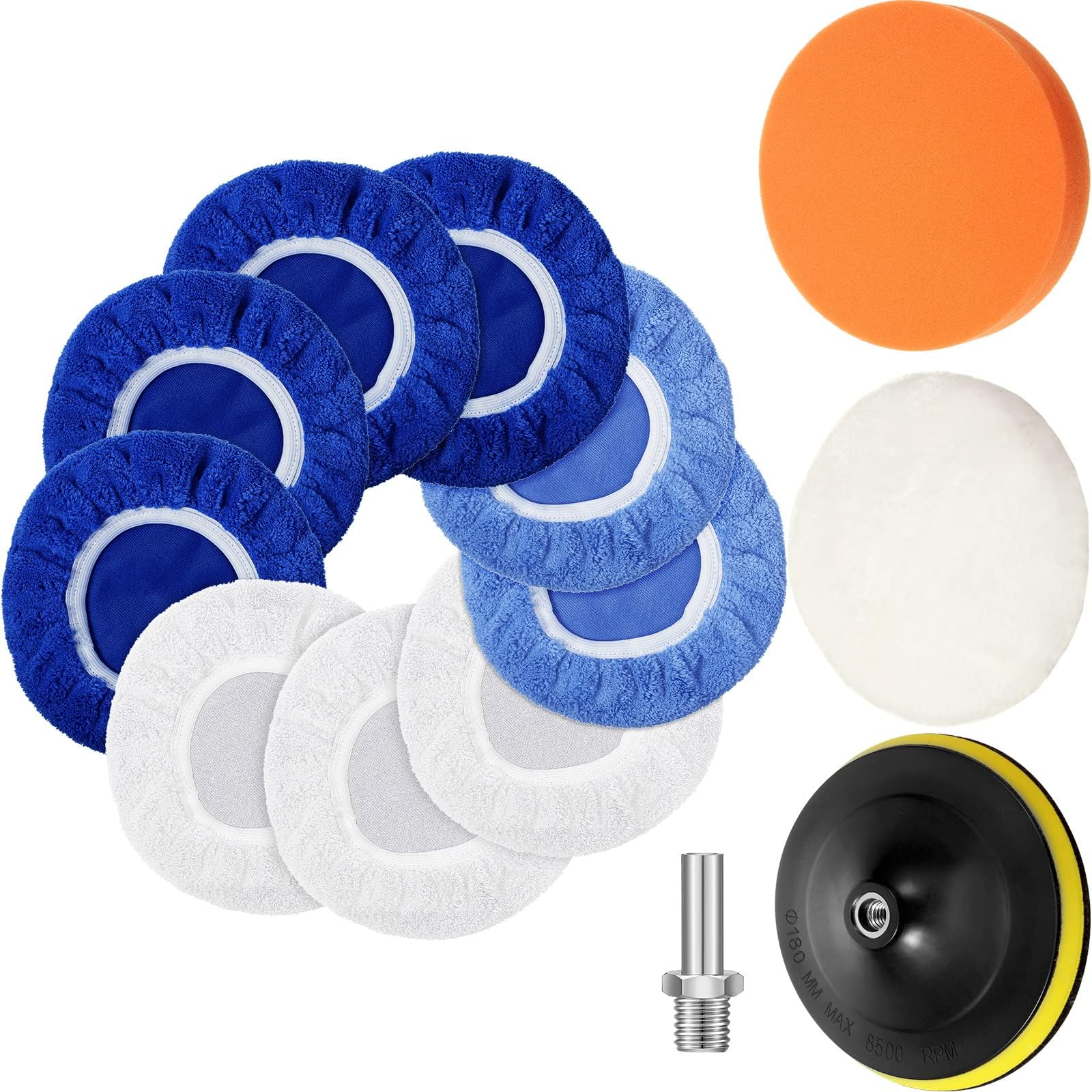 12 Pcs 7 Inch Polishing Pads Kit, Include Wool Polishing Buffing Pads, 9 Pcs Buffer