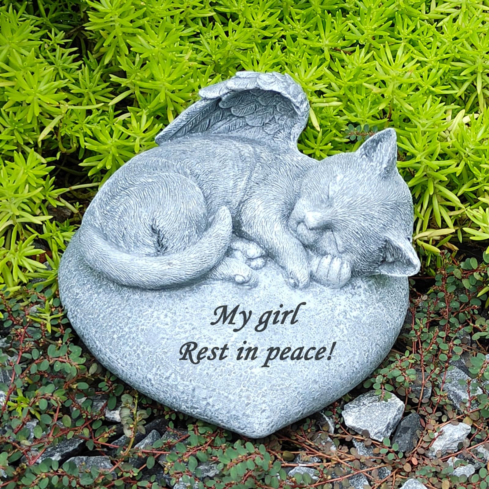 Hoyutoma Personalized Cat Memorial Garden Statue, Angel Design, Pet Grave Marker with Engraved Name and Date