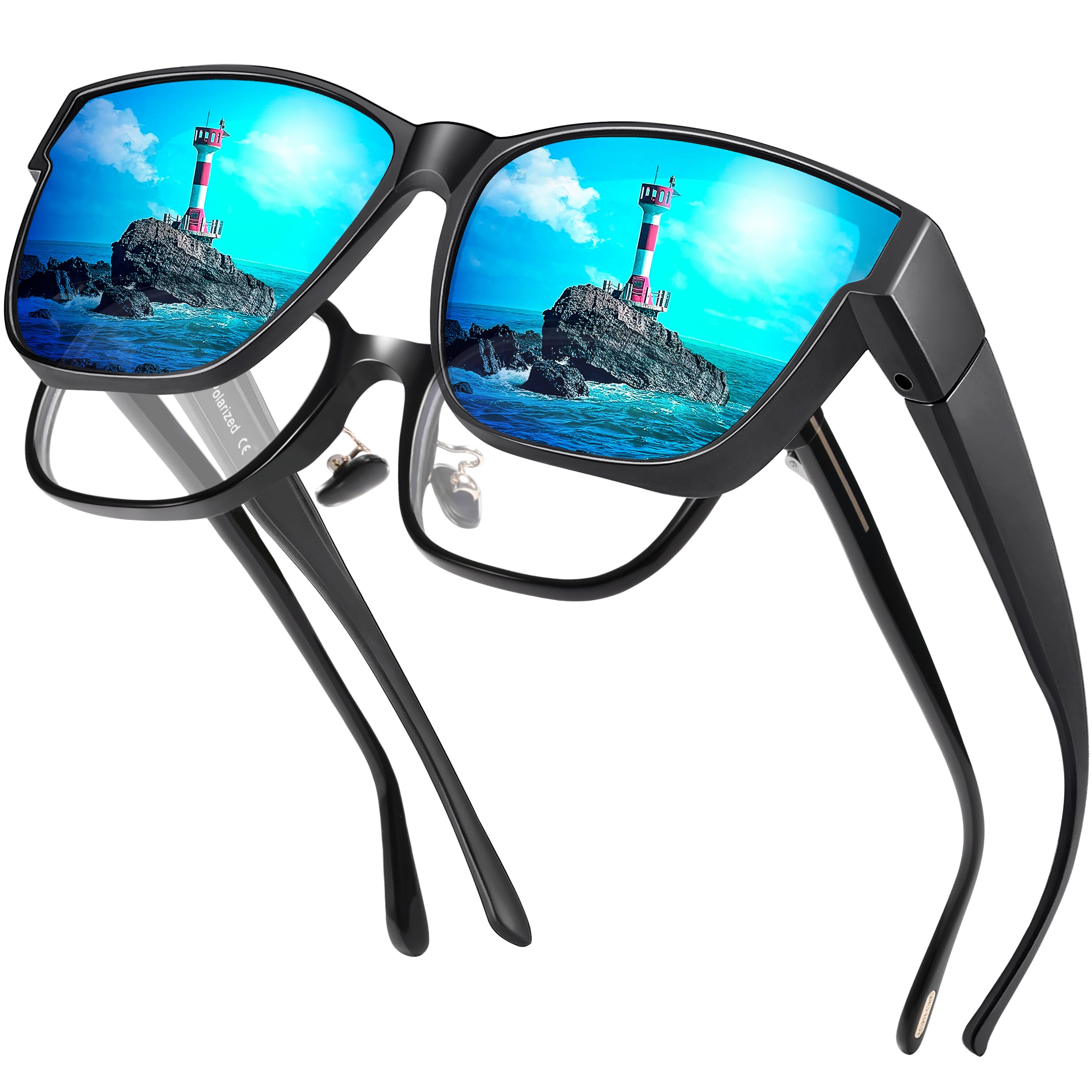 Photo 1 of Peekaco Polarized Sunglasses Fit Over Glasses for Women Men, Oversized Square Sun Glasses UV400 Protection