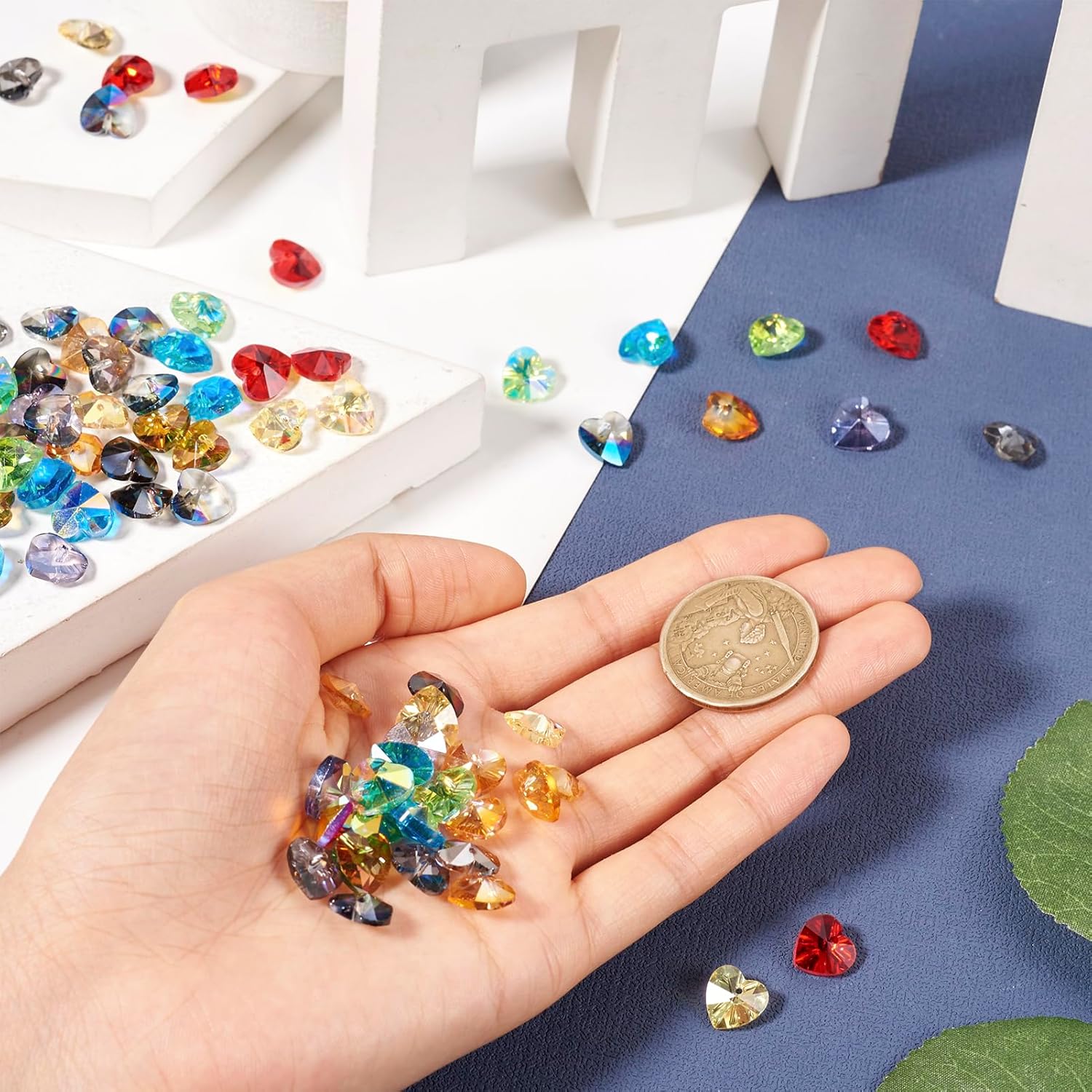 100Pcs Heart Faceted Glass Beads Transparent Crystal Love Heart Spacer Beads 10x10mm 10 Colors for Earrings Necklace Bracelet Jewelry Making Crafts - Image 5