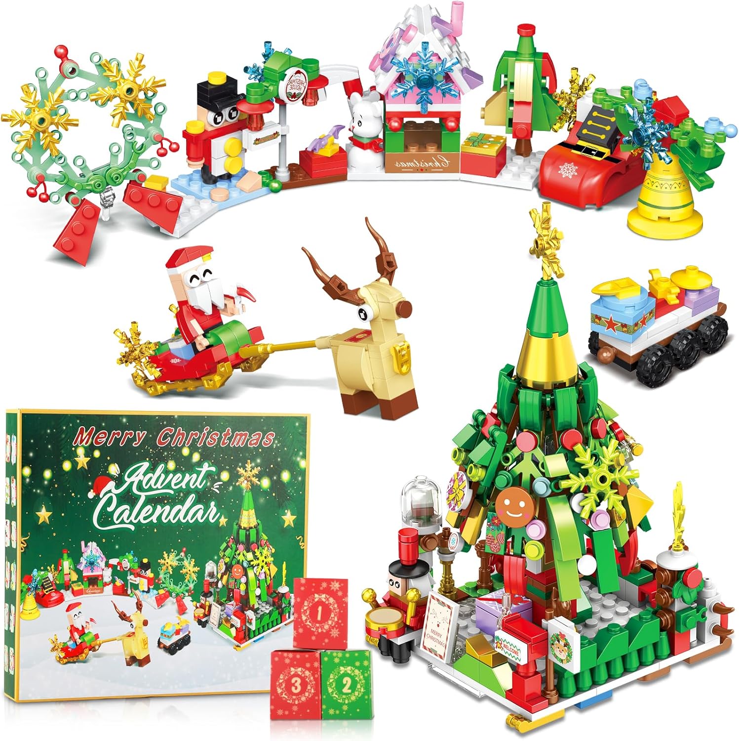(Pack Of 4) Advent Calendar 2024, 24 Days Christmas Countdown Advent Calendar, 24 Boxes of 12-in-1 Christmas Tree and Street Building Blocks Set for Kids Teens Boys Girls Women Men Ideas Plastic