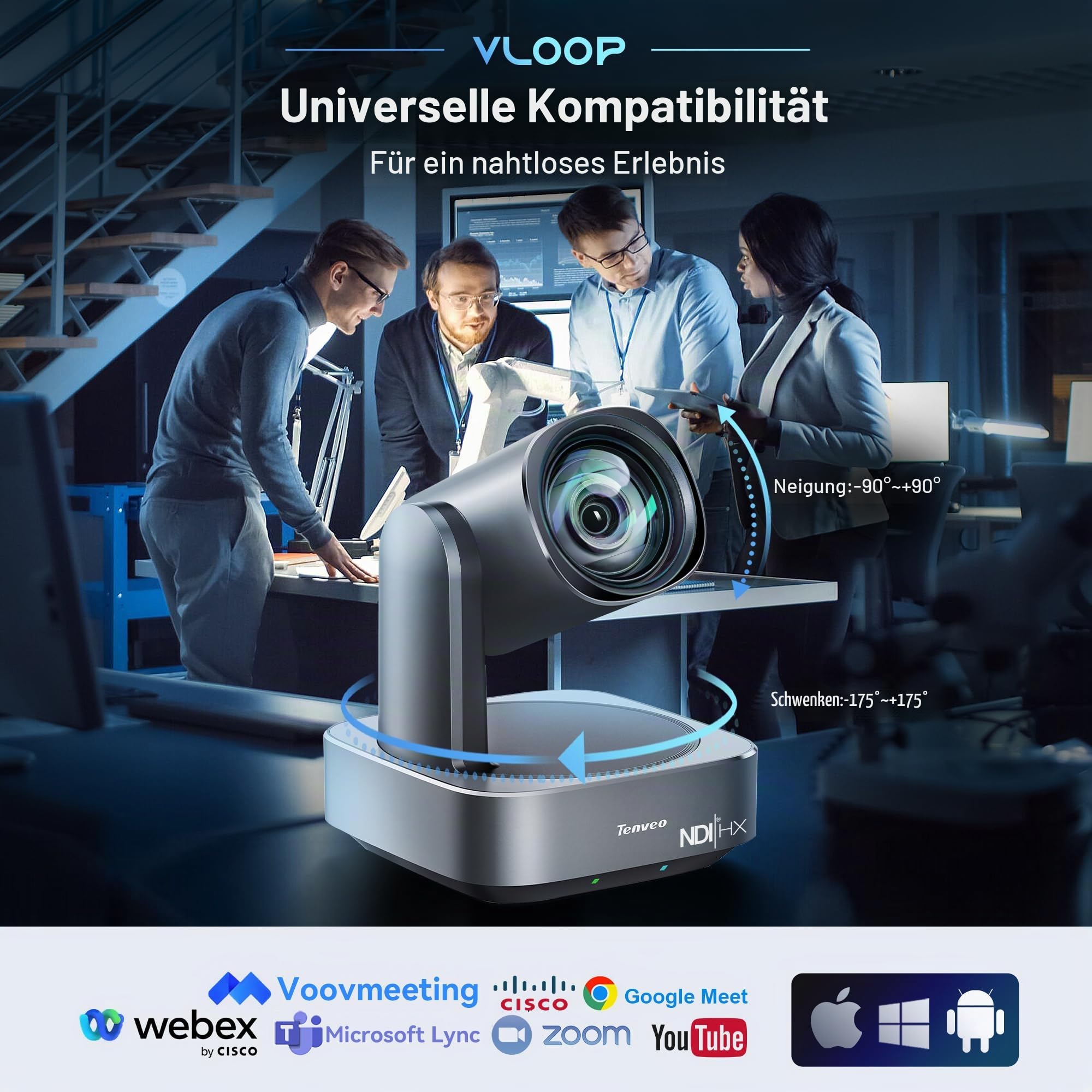 Tenveo 4K PTZ Kamera mit NDI & AI-Tracking – 12x Optischer Zoom, USB3.0/HDMI/PoE, für Live-Streaming (OBS/vMix), Kirchen, Konferenzen
